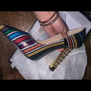 Brand new* ever worn multi color glitter with gold twist heel 👠